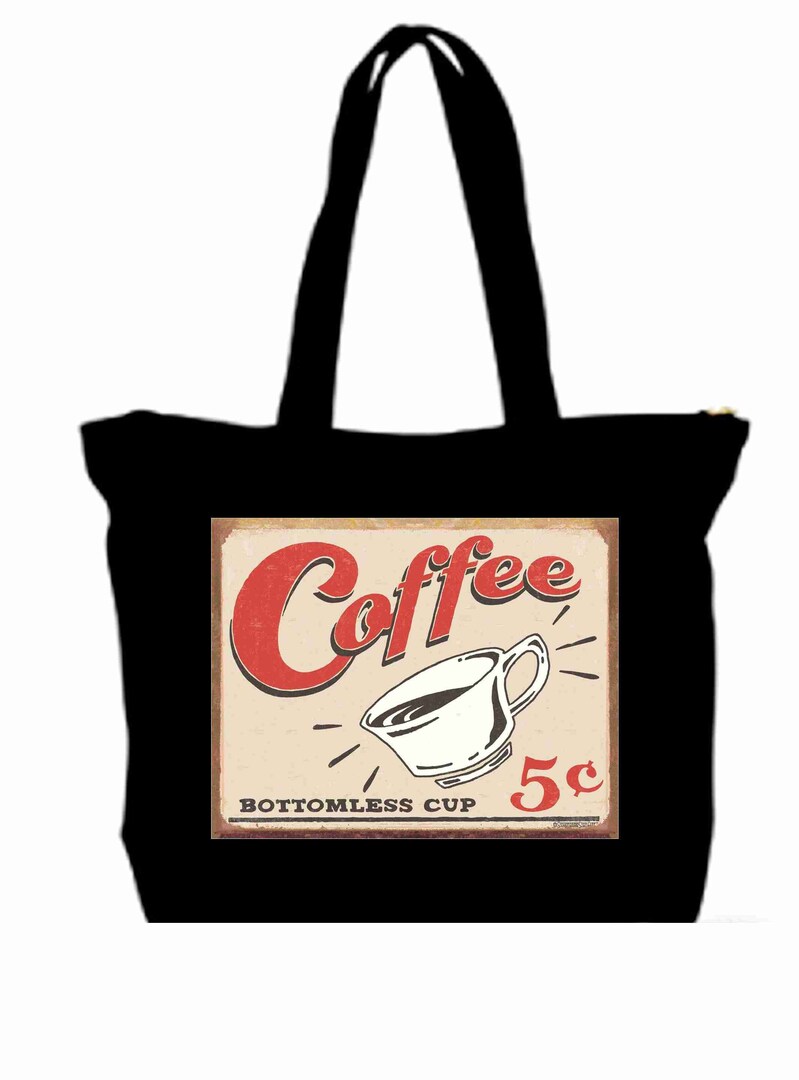 Coffee Cents Canvas Zipper Closure Tote Bag Art Photo Collage